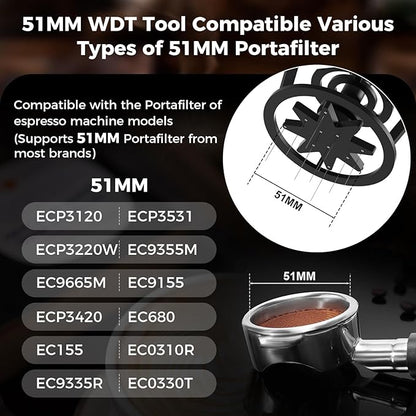 IKAPE Espresso Coffee V3 WDT Tool, 51mm Stirrer Distribution Tool, Equipped with 9-needle Stirrer, Adjustable Needle Height, Coffee Stirrer with Dosing Funnel & Stand