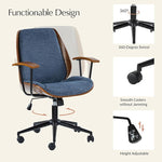 Load image into Gallery viewer, HULALA HOME Solid Wood Office Chair with Rocking Function, Comfy Fabric Desk Chair with Bent Wood and Metal Base, Height Adjustable Swivel Computer Task Chair, Navy