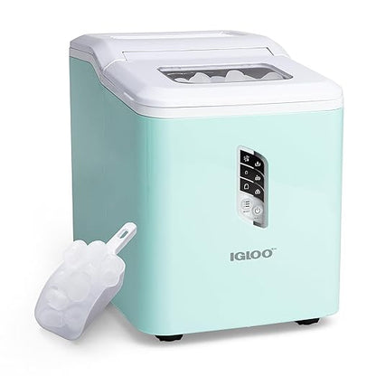 Igloo Automatic Ice Maker, Self-Cleaning, Countertop Size, 26 lbs in 24 Hours, 9 Large or Small Ice Cubes in 7 Minutes, LED Control Panel, Scoop Included, Great for Water Bottles, Mixed Drinks, Aqua