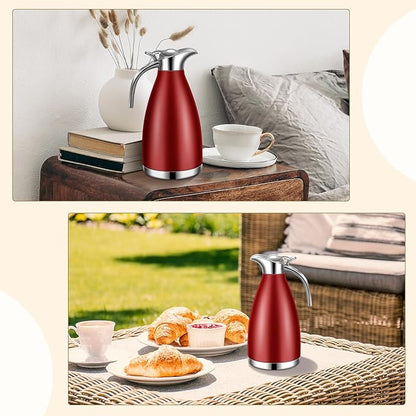 Uiifan 2 Pcs 68 oz Thermal Coffee Carafe Insulated Stainless Steel Coffee Carafe for Hot Liquids Vacuum Thermal Pot Creamer Dispenser with Brushes Keeping Hot Tea Milk Water(Red)