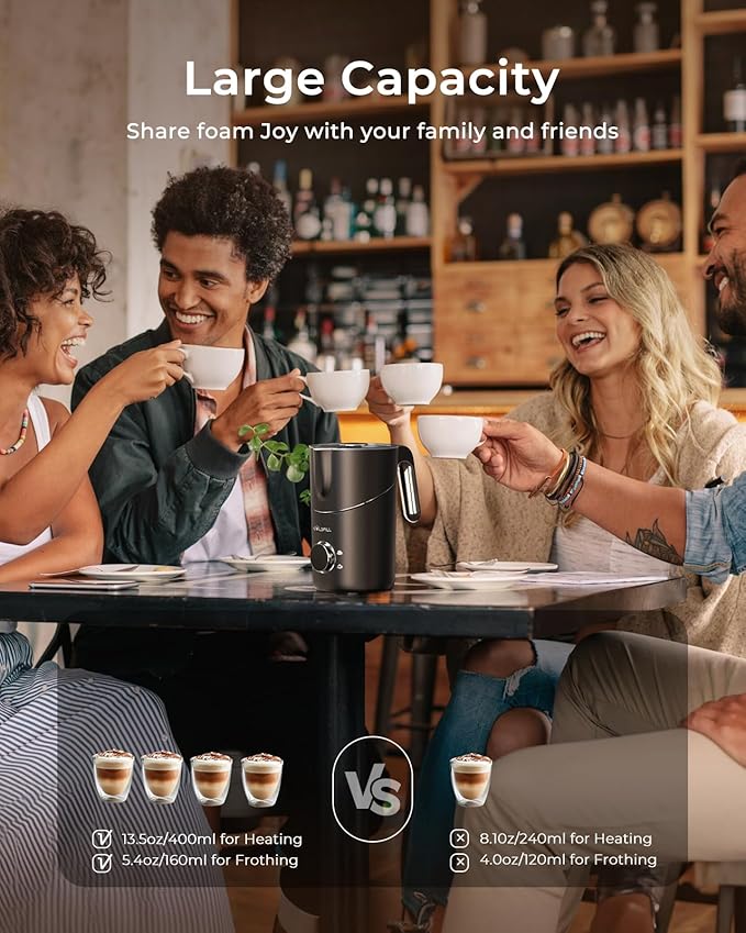 Milk Frother and Steamer, 8-in-1 Electric Milk Frother for Coffee, 13.5oz/400mL Large Capacity Automatic Warm and Cold Foam Maker, Hot Chocolate Maker Coffee Frother, Black