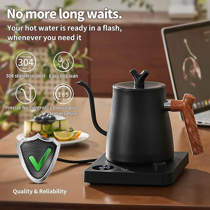 Water Kettle Electric,Gooseneck Electric Kettle with 50pcs Coffee Filter,±1℉ Temperature Control, Fast Heating, Stainless Steel Interior, Ideal for Precise Pour-Over Coffee and Tea