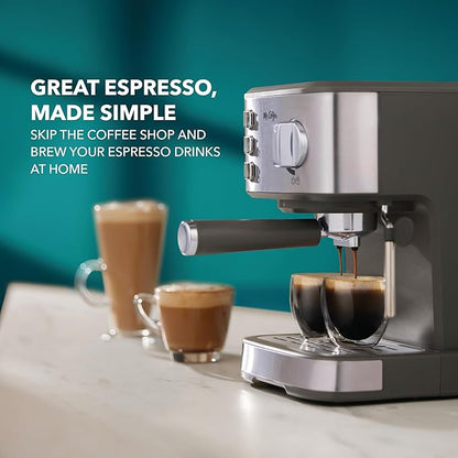 Mr. Coffee Compact Espresso Maker, Espresso Machine With Steam Wand, 15-Bar Pump Automatic Espresso Machine