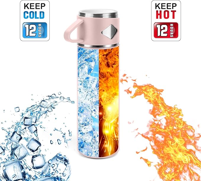 Stainless Steel Thermo 700ml/23.7oz Vacuum Insulated Bottle with Cup for Coffee Hot drink and Cold drink water flask.(Pink,Single)