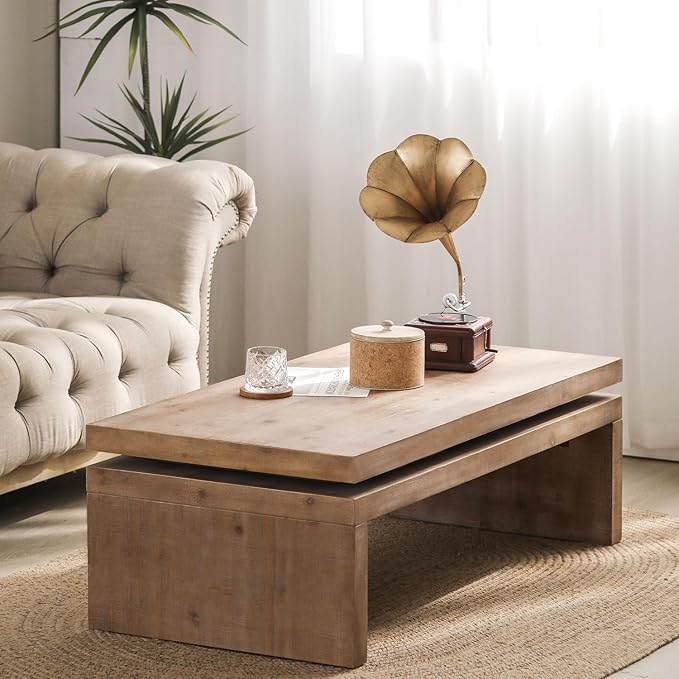 Rectangle Coffee Table for Living Room, Mid Century Modern Coffee Table, Solid Wood Center Table Accent Tea Table for Apartment