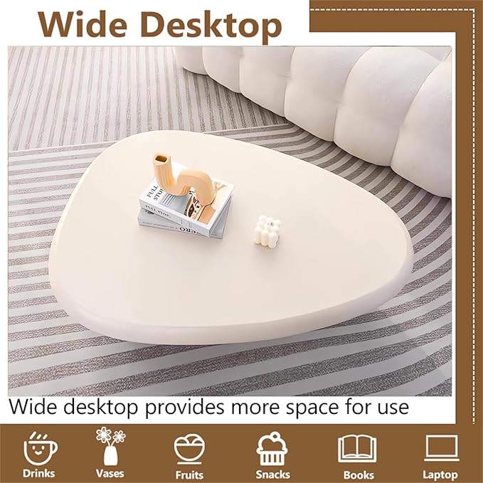 Cloud Coffee Table Modern Cute Coffee Tables Irregular Simple Tea/Center Table for Small Space End Table for Living Room, Home Office, Indoor (White A Oval 39.4" Wx25.6 Dx11.8 H)