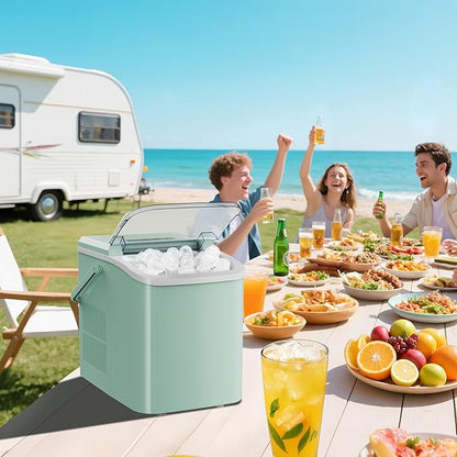 OLIXIS Ice Maker Machine with Handle,26lbs in 24Hrs,9 Ice Cubes in 6 Mins,Auto-Cleaning Portable Ice Maker with Basket and Scoop, Countertop Ice Maker for Home/Kitchen/Camping/RV, Sleek Green