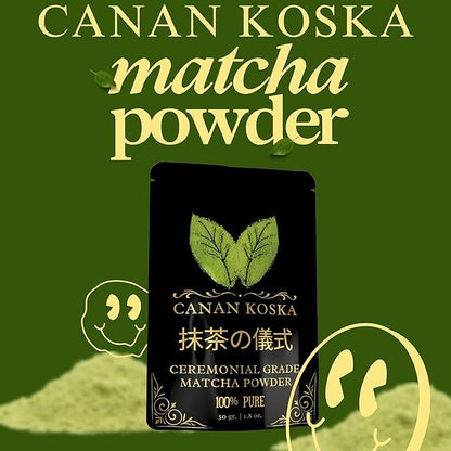 Canan Koska Ceremonial Grade Matcha Powder – Stone-Ground Green Tea from First Harvest Leaves, Perfect for Whisking, Lattes & Smoothies – No Additives – Resealable Pouch - 1.76oz (50g) - Pack Of 1