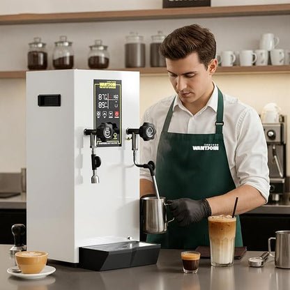 WantJoin Commercial Milk Frother - 1800W Milk Steamer, Hot Water Dispenser, Beverage Heater for Latte, Cappuccino, Coffee, Milk Tea, LED Display, Hotel Use (While)