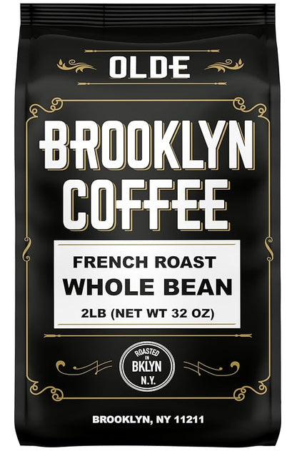BROOKLYN COFFEE Whole Bean, French Dark Roast (2lb) Silky Smooth, Bold, Balanced - Fresh Bulk Coffee Beans Roasted Weekly in NYC