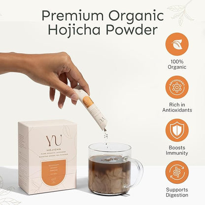Yu Tea Organic Hojicha Green Tea Powder, 75 Servings | Rich in Antioxidants & EGCG | Pure Japanese Roasted Green Tea | Low Caffeine & Unsweetened Matcha Alternative | Resealable Pouch, 2.65 oz