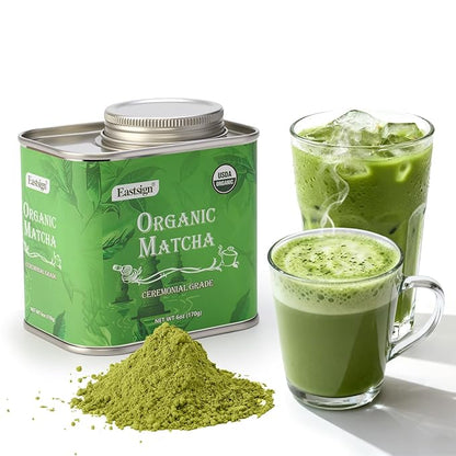 Premium Ceremonial Matcha Powder (6oz/170g),Eastsign Organic Ceremonial Grade Matcha,USDA Organic Matcha Tea Powder Latte,Perfect for Starbucks Latte, Shake, Smoothies & Baking & Holiday Gifts