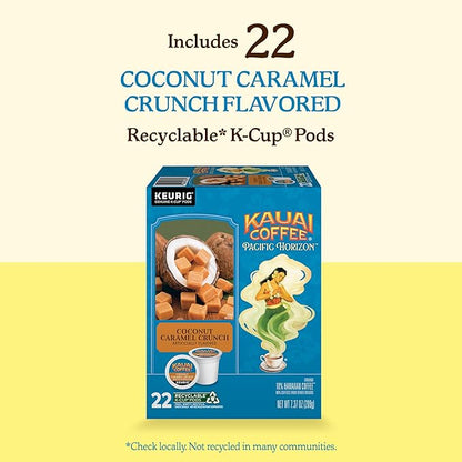 Kauai Coffee K-Cup Pods for Keurig Brewers – Arabica Coffee, 10% Hawaiian – Medium Roast, Nutty Caramel with Tropical Coconut – Coconut Caramel Crunch, 1 Pack of 22 Single Serve K-Cups