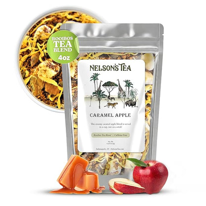 Nelson's Tea - Caramel Apple - Rooibos Loose Leaf Tea - Caffeine Free - Red Rooibos, cinnamon chips, caramel chips, dried apples, and marigold - 4 oz.