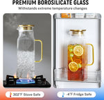 Load image into Gallery viewer, 2 Pack 2 Liters/68 oz Square Glass Pitcher with Lid and Handle for Fridge, Iced Tea and Coffee Carafe Beverage Serveware, Heat Resistant Borosilicate Water Gold Jug for Hot/Cold Drinks and Milk