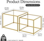 Load image into Gallery viewer, VILAWLENCE Coffee Table Set of 2, Modern Gold Glass Side Table, Metal Frame Square End Table, Center Tables, Nesting Coffee Table for Living Room, Bedroom and Small Spaces, 23.6in