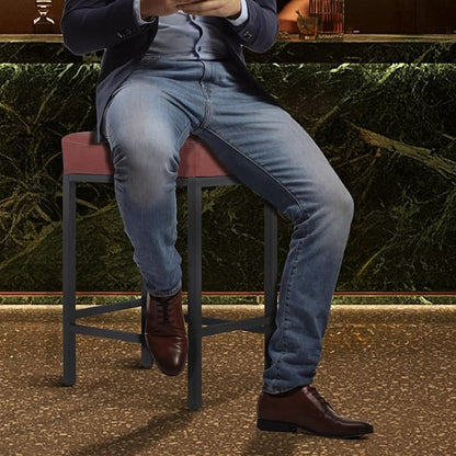 Athena Collection Counter Height Bar Stools Set of 2, 26 Inches Saddle Bar Stools with Leather Upholstered and Metal Legs, Backless Barstools for Counter, Kitchen Island, Dining Room, Mocha