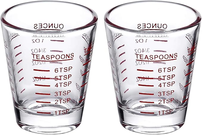 Shot Glasses Measuring cup 2018 Liquid Heavy Glass Wine Glass Espresso Shot Glass 26-Incremental Measurement 1oz, 6 Tsp, 2 Tbs, 30ml (2 pack-red 30ml)