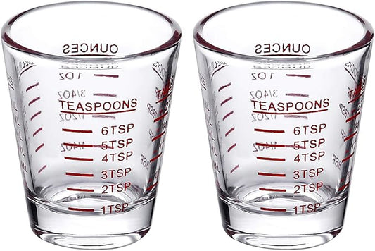 Shot Glasses Measuring cup 2018 Liquid Heavy Glass Wine Glass Espresso Shot Glass 26-Incremental Measurement 1oz, 6 Tsp, 2 Tbs, 30ml (2 pack-red 30ml)