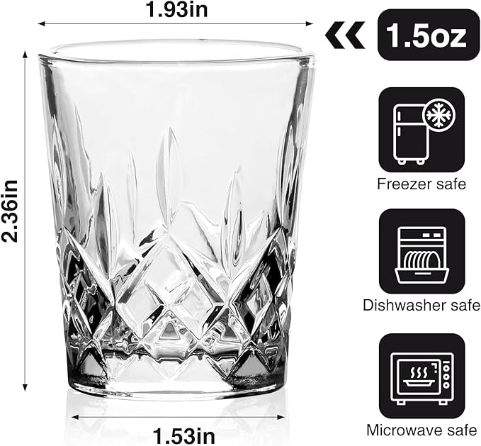 Ruckae 12 Pack 1.5 OZ Shot Glasses Set Crystal Shot Glass Bulk Clear Cone Shot Glasses for Vodka Tequila Whiskey Liquor