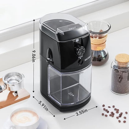 Secura Electric Burr Coffee Grinder Mill, Adjustable Cup Size, 17 Fine to Coarse Grind Size Settings for Drip, Percolator, French Press and Turkish Coffee Makers, Black,12 cups