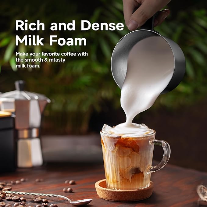 Detachable Milk Frother, Food Grade Stainless Steel 17oz Electric Milk Steamer, Easy Clean with Dishwasher Safe, Automatic Hot/Cold Foam Maker, Hot Chocolate Maker, 120V, Black