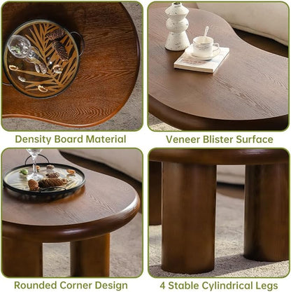 Brown Cloud Coffee Table Modern Irregular Coffee Table Unique Asymmetrical Coffee Tables with 4 Legs for Living Room Farmhouse (G, 46")