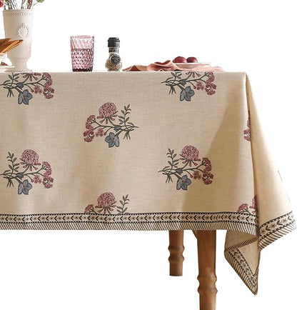 Designer Linen Light Beige Small Square Tablecloth,French Colorful Floral Table Cloth,Stain Resistant Decor Tablecloths for Dining Thanksgiving Christmas Kitchen,55"*55"-Helena E