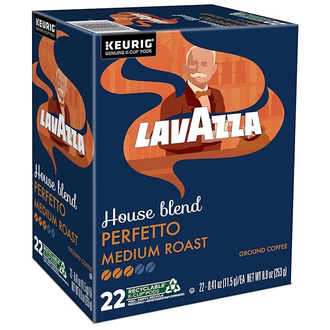Lavazza House Blend Perfetto, Single-Serve Keurig K-Cup Pods, Medium Roast Coffee, 88-Count Box (4 Packs of 22)