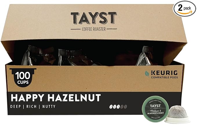 Tayst Coffee Pods, Happy Hazelnut Medium Roast, K Cups Compatible with Keurig Coffee Maker, Sustainable Single Serve, Pack of 100