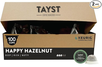 Tayst Coffee Pods, Happy Hazelnut Medium Roast, K Cups Compatible with Keurig Coffee Maker, Sustainable Single Serve, Pack of 100