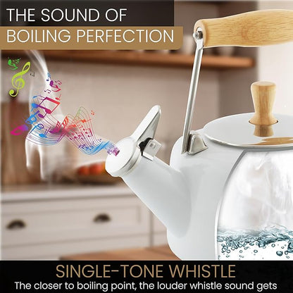 Chantal SVEN Enamel on Steel Whistling Teakettle with Natural Wood handle, 1.4 quarts (Forest Green)