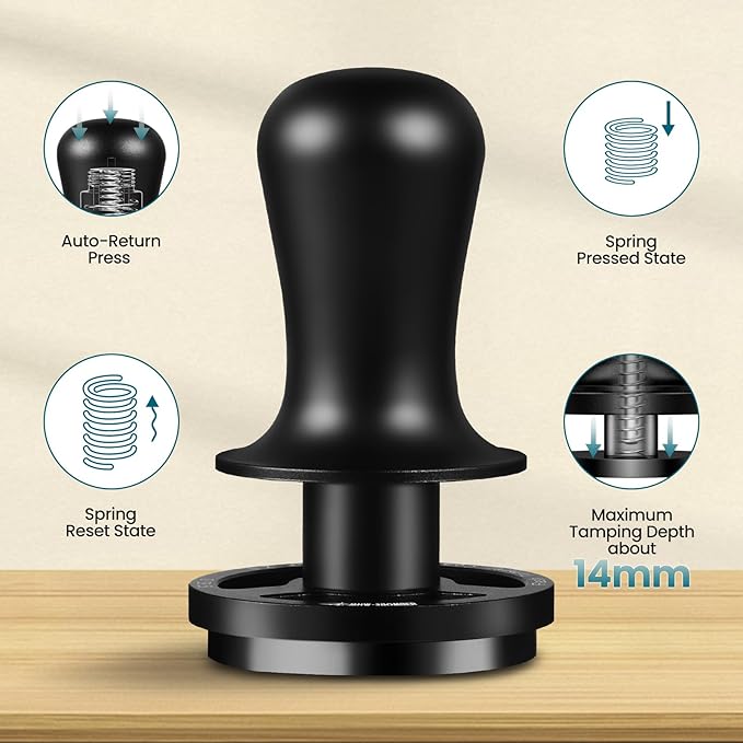 MHW-3BOMBER 53.3mm Espresso Coffee Tamper for Breville, 30lbs Constant Pressure Espresso Hand Tamper with Sound Feedback, Extra 15lbs Spring Loaded, Fit 54mm Portafilter, Astra Tamper, T7017-OS