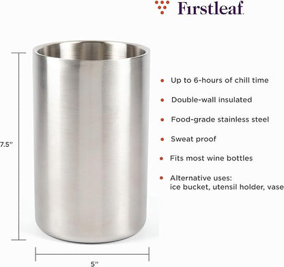 Stainless Steel Wine Chiller a Double-Insulated Iceless Bottle Cooler for Wine & Champagne, Keeps Bottles Cold up to 6 Hours, Portable, Fits Most Bottle Sizes, Wine Accessory Gift