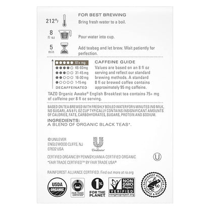 TAZO Organic Awake English Breakfast Black Tea Bags, 144 Total Tea Bags (36ct - Pack of 4)