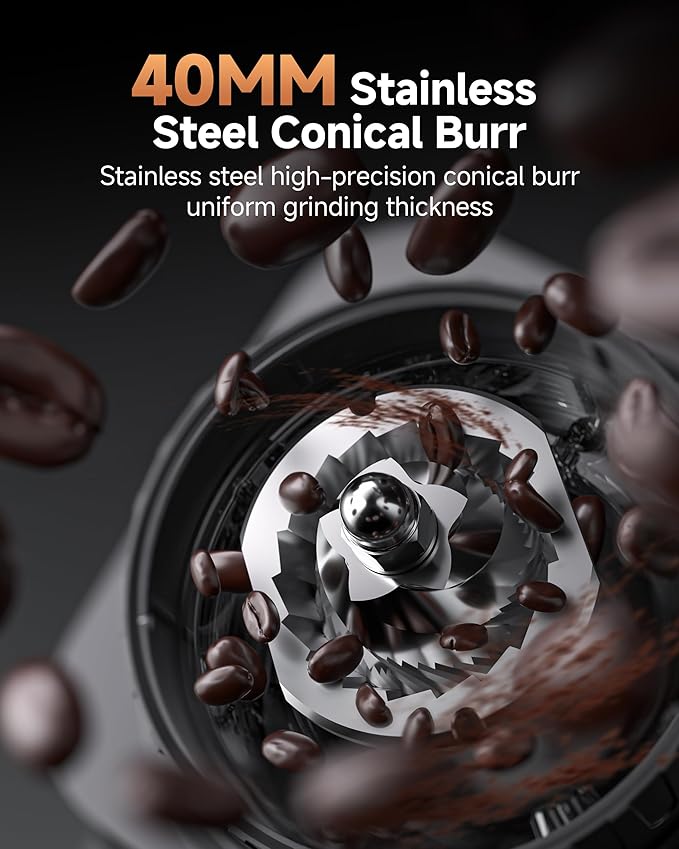 Anti-Static Espresso Grinder with Self-Cleaning Burr, 48 Precise Settings, Coffee Grinder for Home Use, Coffee Bean Grinder with Storage Box & Dosing Cup, Less Mess, More Flavor,Black