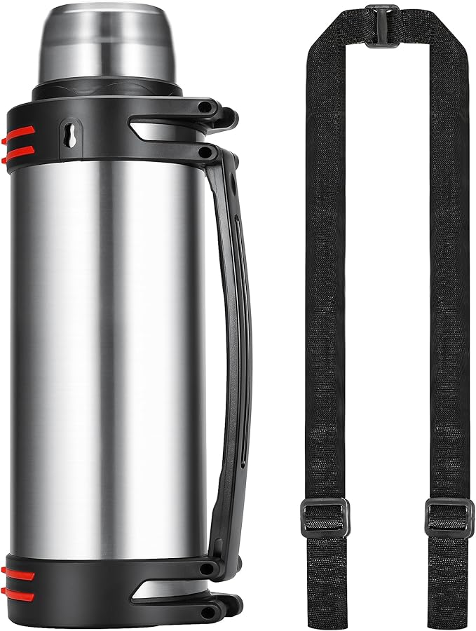 Large Thermosflask- 202oz Stainless Steel Insulated Bottle for Travel with BPA Free Cup - 6L Oversized Vacuum Insulated Thermoses with Handle and Strap for Hot & Cold Drinks(Silver)