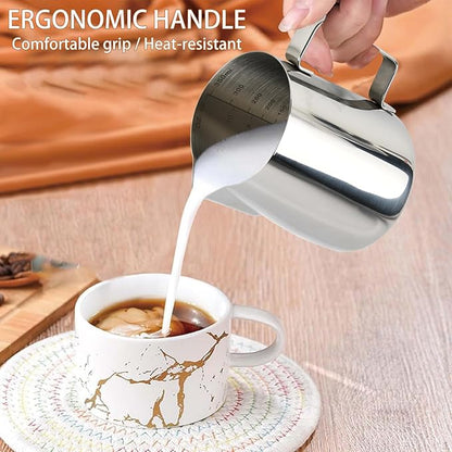 2 Pack Stainless Steel Milk Frothing Pitcher, 12 Oz/350ml, with Latte Art Pen