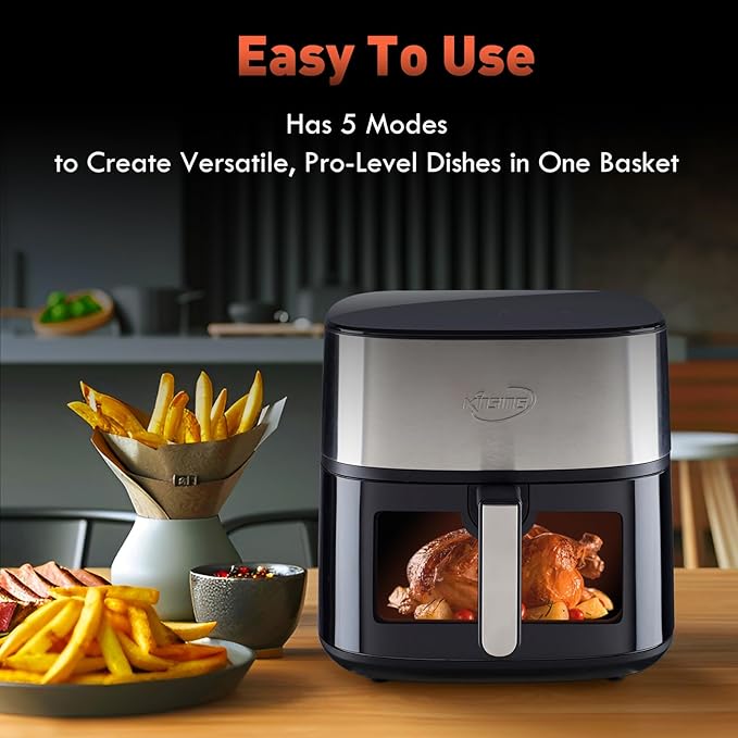 Air Fryer 8 in 1, XL 8.5 QT Large Airfryer with View Windows,MAX 400℉ for Crispy, 85% Less Oil, Fast Roast, Preheat, Shake, Bake, Non-Stick Basket for Easy Clean, With Professional Recipes