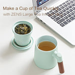 Load image into Gallery viewer, ZENS Tea Cup with Infuser and Lid for Loose Leaf Steeping, 16.9oz Embossed Ceramic Tea Infuser Mug, Wood Handle Tea Diffuser, Great Gift