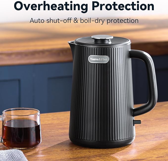 Nueve&Five 1.7L (57oz) Large Electric Kettle Perfect for 7+Cups of Tea and Coffee,2 quarts Double Wall Big Electric Tea Kettle,Auto Shut Off,1200W Hot Water Kettle Electric-Black