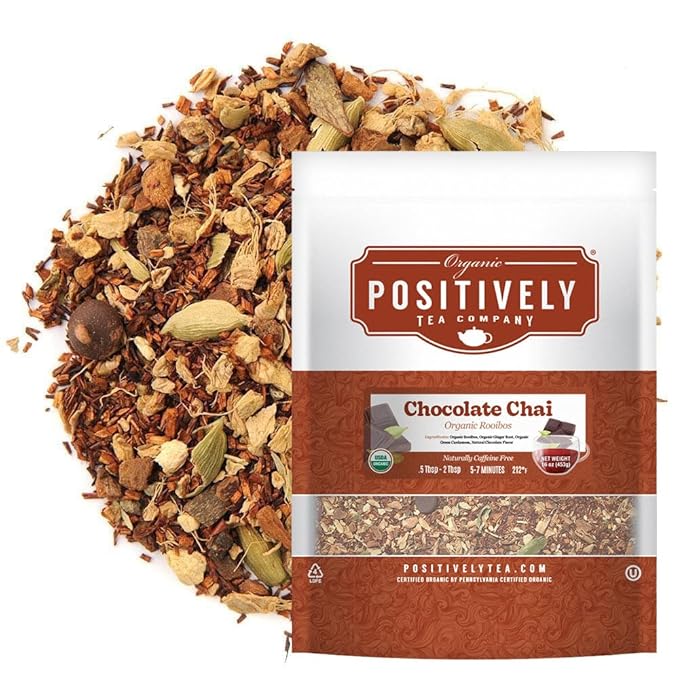 Organic Positively Tea Company, Rooibos Chocolate Chai Tea, Loose Leaf, 16 Ounce