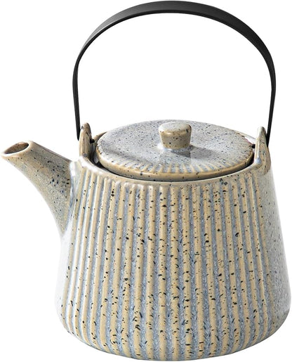 Yundu Grey with Blue Ceramic Teapots, 1000ml/33.8oz Tea Kettle, Enough for 4 Cups, Tea pot with infusers for loose tea, Striped Tea Pot with Removable Tea infuser