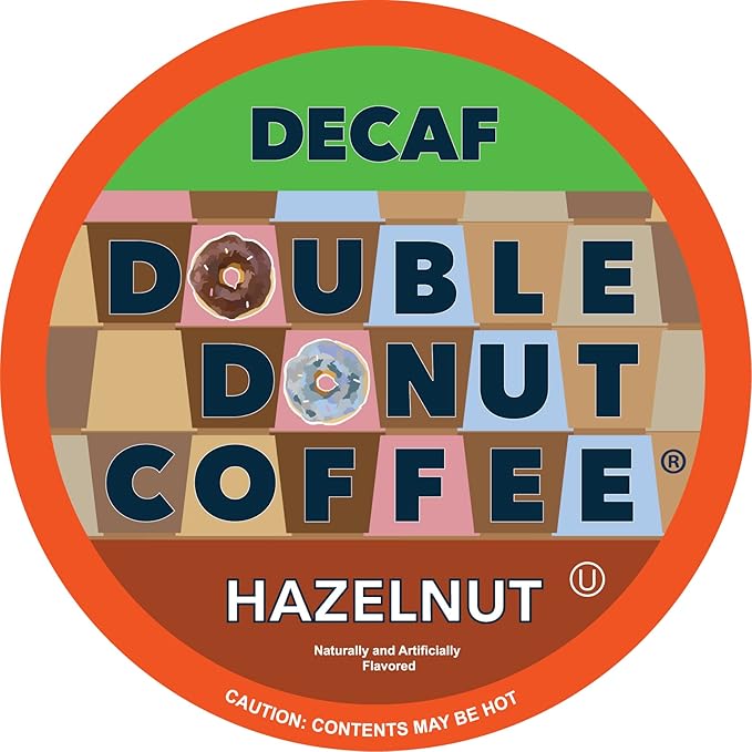 Hazelnut Medium Roast Flavored Decaf Coffee Pods for Keurig K-Cup Makers from Double Donut, 96 Capsules