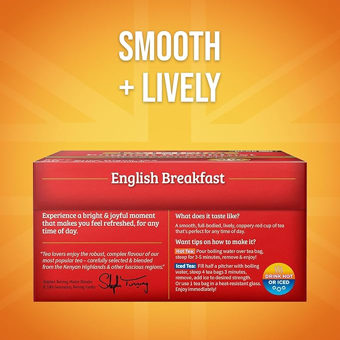 Twinings Decaffeinated English Breakfast Black Tea Bags, 50 Count (Pack of 6), Flavourful, Robust, Enjoy Hot or Iced, 300 Teabags