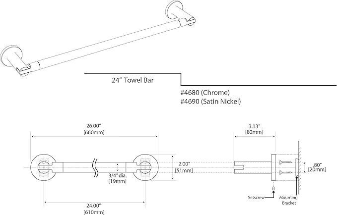 Gatco 4690 Channel Towel Bar, Satin Nickel, 24 Inch