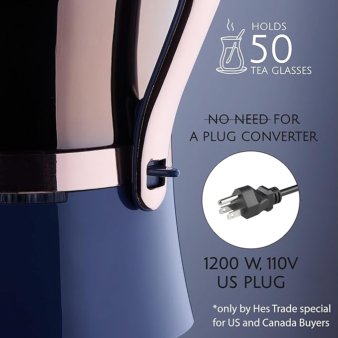 Korkmaz Hanedan A843-05 Stainless Steel Samovar, Upper Pot 1.3 L (43.9 Oz), Bottom Pot 3.5 L (118.3 Oz) Electric Turkish Tea Maker Set, Double Pots Tea Machine, Rosegold, 110 V US Plug, 5.1- Quart