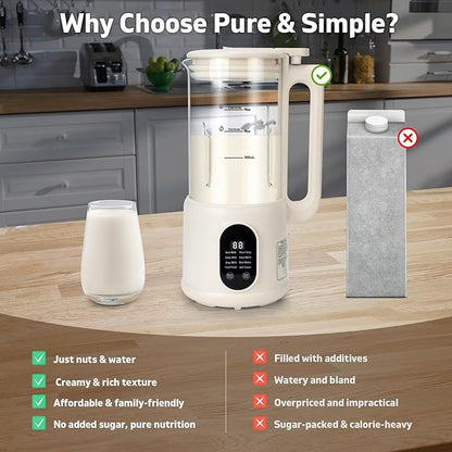 8 in1 Automatic Nut Milk Maker, 40oz Soybean Milk Machine, Homemade Almond, Oat, Soy, Plant-Based Milk and Non Dairy Beverages, 12 Hours Timer/Room Temp/Auto-Clean/Keep Warm/Boil/Low-Noise