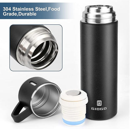 Stainless Steel Thermo 500ml/16.9oz Vacuum Insulated Bottle with Cup for Coffee Hot drink and Cold drink water flask.(Black,Set)