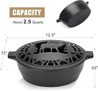 Wood Stove Steamer 2.5 Quart, Humidifier with Decorative Deer Pattern, Cast Iron, Rust Resistant Matte Black